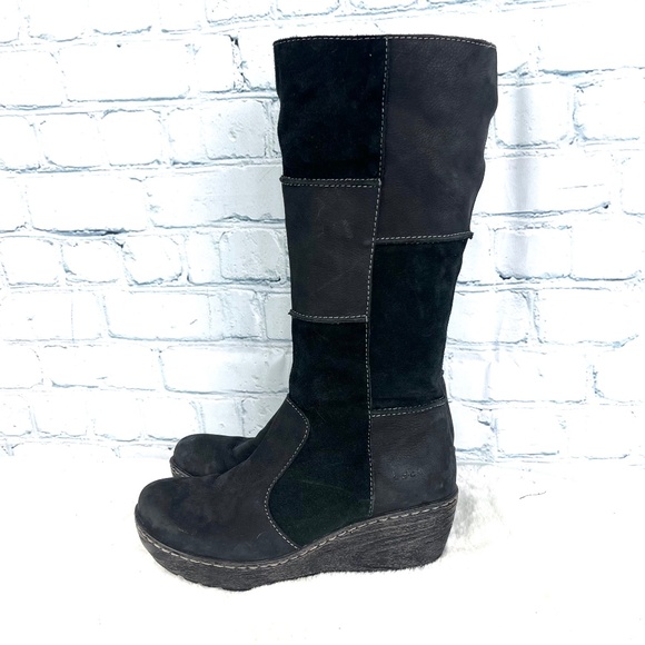 boc Shoes - |•BOC•| Black Leather Suede Block Knee High Platform Boots